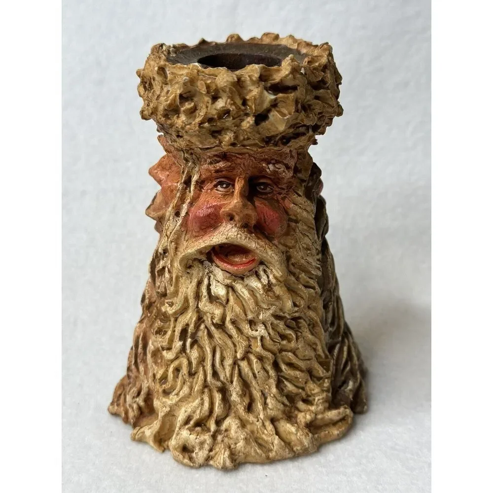 Santa St Nicholas Three Faced Candle Stick Holder Wood/Carved-like Resin Details